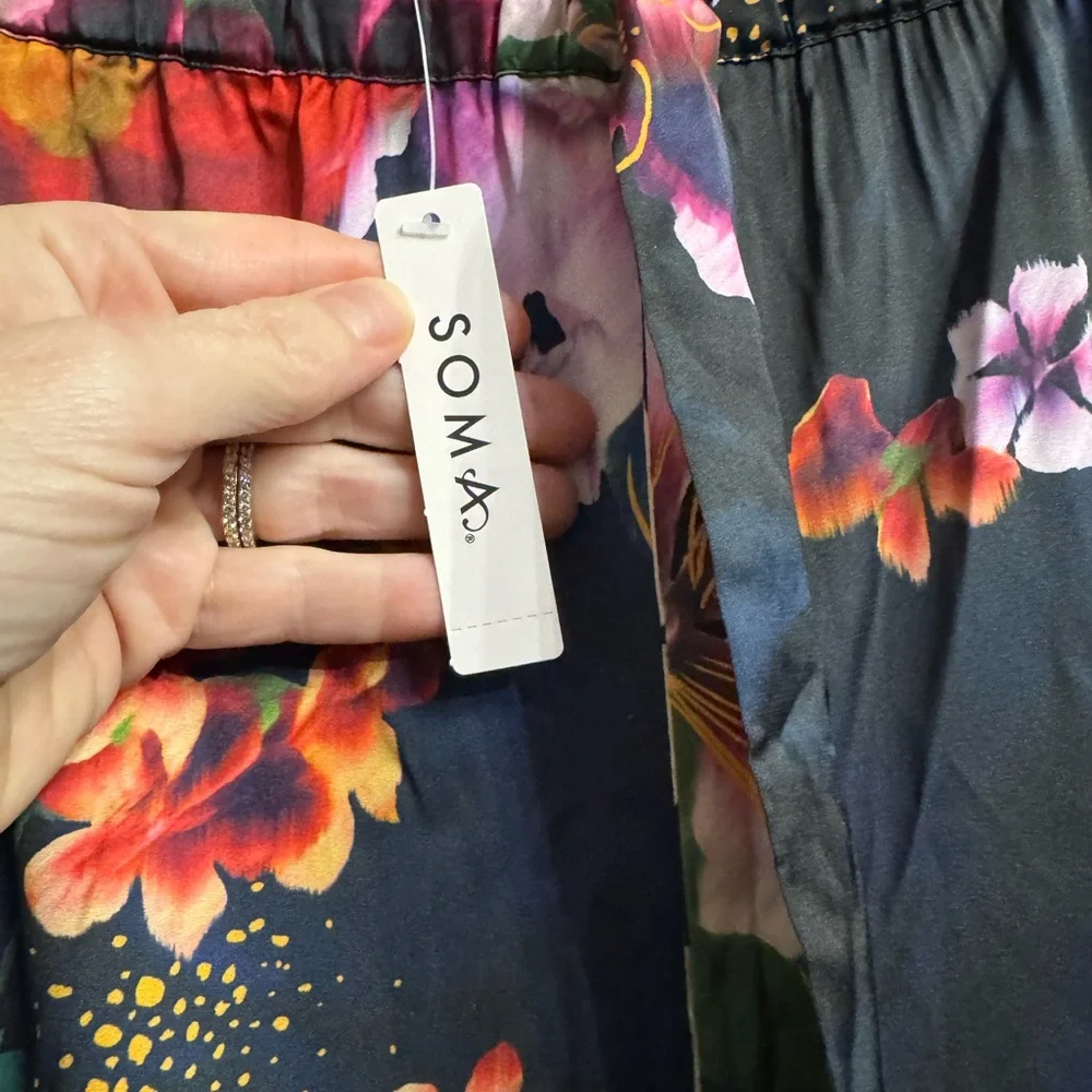 SOMA DRAMA BLOOMS GRAND BLACK SATIN PAJAMA PANTS - Picture 3 of 5
